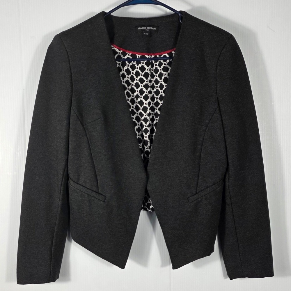 Mario Serrani Italy Womens Small Charcoal Gray Open Front Cropped Blazer Jacket